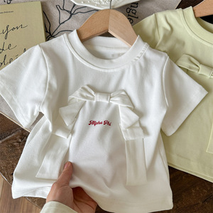 Child Star Circle Baby Girls Short Sleeve T-Shirt Crew Neck Bow Design Breathable Summer Top - Product Image 3