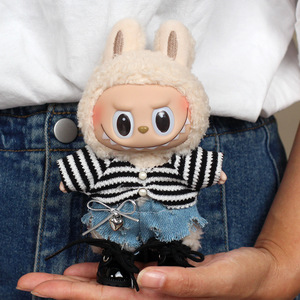 Labubu <b>Doll</b> Clothes 17cm Striped Sweater Denim Skirt Set For Plush Toy Accessories - Product Image 1