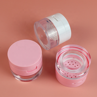 Boîte à poudre libre 5G mini en plastique rose/blanc avec miroir et couvercle rabattable, distributeur rond, emballage