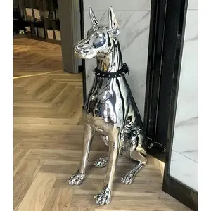 Klaar Om Hars Handwerk Moderne Luxe Huisdecor Zilver Gegalvaniseerde Doberman Pinscher Grote Kunst Hond Standbeeld