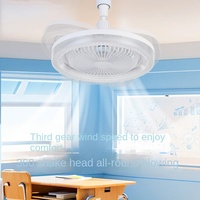 Ventilateur de plafond intelligent à intensité variable avec moteur AC, en plastique, 36 pouces, pour salle de bain, 3 pales, 3 vitesses, télécommande, rotation à 360°, LED moderne