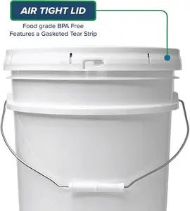 5 Gallon Food Grade Witte Plastic Emmer Met Handvat En Deksel