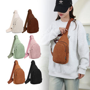 LJDTR005 กระเป๋าคาดหน้าอกผู้หญิงผ้าลูกฟูก ซิปหลายชั้น สายสะพายเดี่ยว ชุดลำลองทุกวัน กระเป๋าสะพายข้าง - Product Image 1