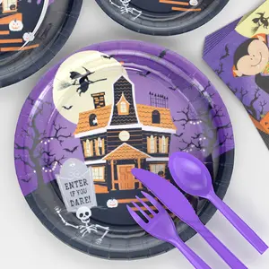 DAMAI Halloween Castle Party Plates And Napkins Sets Environmentally Friendly Disposable Tableware Disposable Party Tableware