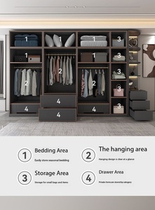 Armoire en Noyer Blanc Crème avec Bureau Intégré, Étagère LED, Tiroirs, Montage Facile, Taille Personnalisée, Système de Rangement de Chambre du Sol au Plafond - Product Image 3