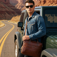BULLCAPTAIN Maletín de Cuero Genuino para Hombre, Estilo Casual de Lujo, Ecológico, para Portátil, de Gran Capacidad