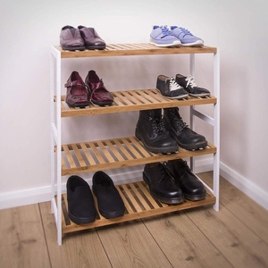 4 Tier Natural Bamboo <strong>Shoe</strong> Racks Stands <strong>White</strong> Side Shelf Bedroom Holder <strong>Storage</strong> for 16 Pairs <strong>Shoe</strong> Rack Stack for Home - Product Image 2