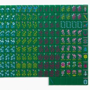 Juego de Mahjong Acrílico para Niños, 160 Piezas, Diseño Místico Verde Americano con Ilustraciones de Dragones y Hongos, Alta Calidad para Interiores - Product Image 1
