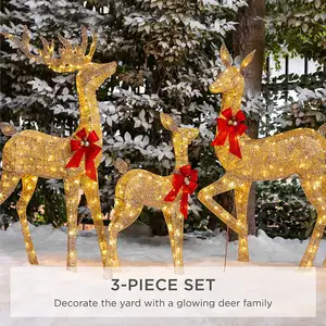 크리스마스 야드 장식 3pcs LED 조명 휴일 순록 가족 사슴 세트 순록 조각 야외 장식