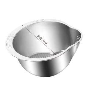 Edelstahl-Schüssel mit Schrägauslauf und Sieb zum Waschen von Obst und Bohnen – Vielseitiges Küchenwerkzeug - Product Image 1