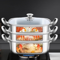 Cuisinière vapeur multifonctionnelle carrée pour la maison, en acier inoxydable 316, épaissie, compatible avec les cuisinières à gaz et à induction, tiroir vapeur universel avec couvercle