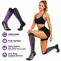 Chaussettes de ski en laine mérinos pour jeunes, hauteur genou, chaussettes de sport d'été, impression numérique, tricotées, thermiques, rembourrées, OEM