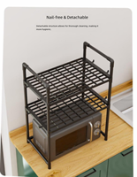 Étagère de rangement métallique monocouche pour four à micro-ondes, avec crochets de cuisine et support pour baguettes et couteaux, finition laquée, pour salon
