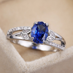 Anello in argento F362 con diamanti bianchi naturali taglio ovale colore G, gioielli da fidanzamento da donna - Product Image 3