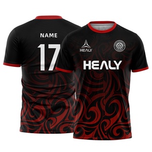 Maglia Sportiva Traspirante 100% Poliestere con Collo a Girocollo, Jersey da <span class=keywords><strong>Calcio</strong></span> Personalizzata con Stampa, Uniforme da <span class=keywords><strong>Calcio</strong></span> di Alta Qualità con Motivo Nero e Rosso - Product Image 1