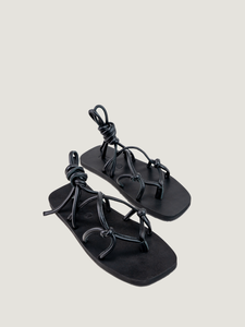 Sandalias de Playa de Verano Hechas a Mano con Cuero Vacuno Genuino, Correa Tejida con Nudos, Suela Delgada, Unisex, Color Negro - Product Image 5