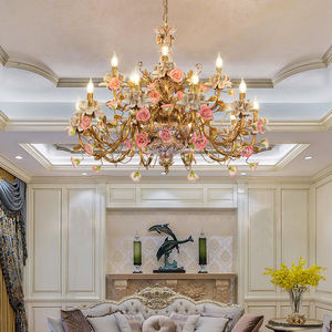 مصباح نحاسي فاخر على طراز الروكوكو من جويلريتوب، إضاءة معلقة بزهور خزفية خضراء، ثريا زخرفية فرنسية - Product Image 5