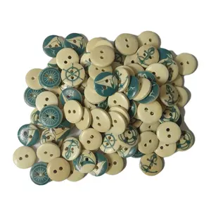 Mixed Random Painting Round 2 Holes Wood Wooden Buttons For Sewing