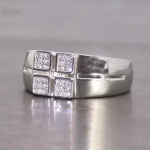 Anelli da uomo in argento 925 Micro pavé di zirconi cubici a forma di rettangolo gioielli da sposa Hiphop miglior regalo