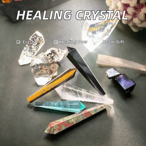 Polished <b>Crystal</b> Scepter <b>Wand</b> Hexagonal Pointed Multi Color Natural Stone Meditation Decor - Product Image 2