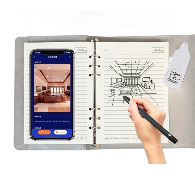 Masterben AI buku catatan cerdas promosi buku harian digital pena kulit organizer buku catatan bank daya dengan lampu USB dan rekaman