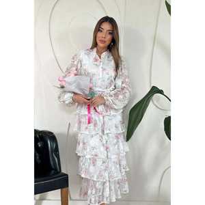 Robe à volants rayée rose en gros, style élégant et décontracté, design personnalisé, taille XS, longueur au sol, fermeture éclair durable pour la journée - Product Image 3