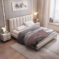 Tête de lit double en tissu et pin, design nordique moderne et luxueux, avec panneau arrière pour chambre principale et petit appartement