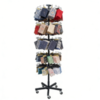Présentoir rotatif à 5 niveaux avec roulettes et 75 crochets, structure rotative réglable pour petits sacs en toile – Vente directe usine