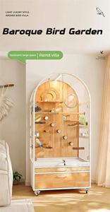 Gabbia per Pappagalli Stile Villa in Metallo e Legno, Grande e Lussuosa, Salvaspazio, per Uso Domestico, Antispruzzo con Vetro Trasparente - Product Image 2