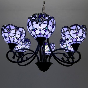 LongHuiJing Rose Pendant Lamp 3Lights Tiffany Style Stained Art Glass Hanging <b>Light</b> Home Table Lamp Stained Glass Lamp - Product Image 4