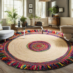 <b>Boho</b> Style Jute Reversible Area <b>Rug</b> Plush Pile Cushioned Washable Eco-Friendly Pet Friendly Home Exercise Camping Bedroom Living - Product Image 2