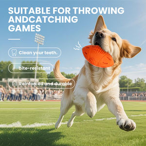 Hotsale all'ingrosso gomma naturale luminoso Rugby Squeaky <span class=keywords><strong>Toys</strong></span> Tough Latex Pet Toy <span class=keywords><strong>Dog</strong></span> Chew <span class=keywords><strong>Toys</strong></span> con <span class=keywords><strong>Squeaker</strong></span> - Product Image 2