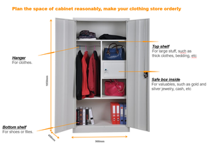 Steel Wardrobe Clothes Cabinet Steel Locker <b>Bedroom</b> <b>Swing</b> 2 Door Metal Cabinet Locker - Product Image 3