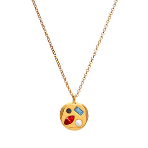 Collar geométrico de alta calidad de 12 meses, colgante impermeable de oro de acero inoxidable, collar de circón colorido con gema - Product Image 4