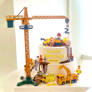 Décoration de gâteau de construction d'ingénierie 0-9 anniversaire fête tracteur camion gâteau décor enfants un an 1er anniversaire garçon bébé douche gâteau - Product Image 2