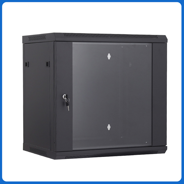 12U Wall Mount Network Cabinet Server Rack Enclosure Locking Glass Door SPCC Steel Matte Black Small Home Office Data Storage
