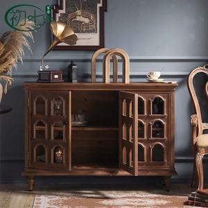 Mueble de estudio de estilo vintage, mueble con puerta de cristal, mueble color madera de nogal, mueble de almacenamiento con 4 compartimentos - Product Image 3