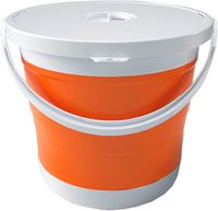 Seau à eau de pêche portable gris de 15 L, baignoire ronde pliable avec couvercle