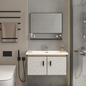 Lavabo integrado de estilo crema personalizable, lavabo de baño, combinación de gabinete, lavabo redondeado para tocadores de baño de salón - Product Image 4