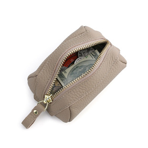 Porte-monnaie en cuir véritable pleine fleur, durable, avec fermeture éclair, pour femmes et hommes, mini pochette classique en cuir grainé pour espèces - Product Image 2