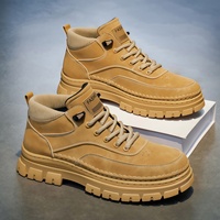 Bottes de travail pour hommes, style britannique rétro, automne 2026, mi-mollet, rehaussantes, résistantes à l'usure, à lacets avant