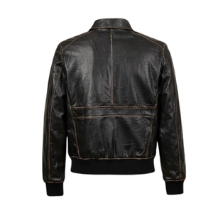 Chaqueta de Cuero de Oveja Negra para Hombre al por Mayor |   Chaqueta de Piloto Clásica de Cuero PU/Cuero Genuino, Talla Grande, Ecológica y Transpirable - Product Image 4