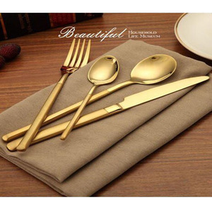 Ensemble de couverts en acier inoxydable personnalisés pour restaurant, coffret cadeau de 4 pièces, couverts de mariage, finition dorée, couteau, fourchette et cuillère - Product Image 1