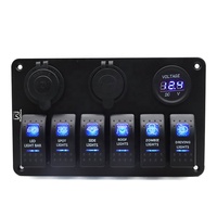 Panneau d'interrupteur à bascule LED pour bateau marin 6 gangs avec voltmètre 12V DC double USB chargeur de voiture prise allume-cigare pour RV camion Jeep
