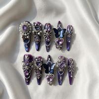Faux ongles à presser en acrylique, extra longs, forme stiletto, avec breloques 3D, pour fête, faits à la main, vente en gros, promotion