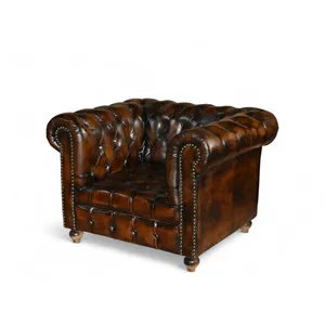 Sofá de dos plazas individual Chesterfield con mechones europeos altos, cuero pulido para sala de estar, apartamento, centro comercial, patas de granja baratas - Product Image 5