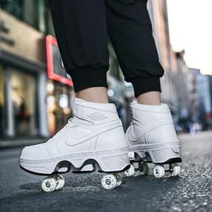 Heely Roller Shoes Black White Red Leather Plastic Wheels Double Row Adjustable Brightness Flashing For Kids Adults Boys Girls - Product Image 3