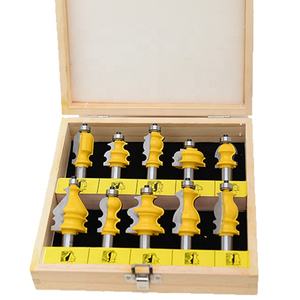 10 buah Set mata bor Router kustom, pemotong ujung karbida untuk pekerjaan kayu dengan kemasan kotak kayu logo pisau 1/2 warna kustom - Product Image 1