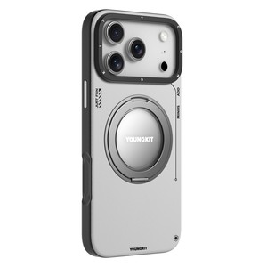 เคส <span class=keywords><strong>YOUNGKIT</strong></span> สำหรับ iPhone 17 Pro Max พร้อมขาตั้งหมุนได้ ป้องกันแรงกระแทก ผลิตจาก TPU + หนัง PU  ฝาหลังโทรศัพท์ - สีเทา - Product Image 1