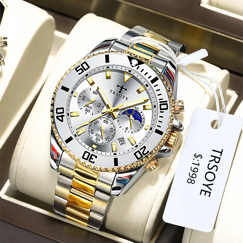 New Chronograph Luxury Wristwatches Waterproof Stainless Steel Quartz Classic Watch for Men relgios montre hommel TRS688